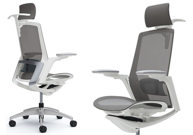 OKAMURA FINORA Chrome back frame White body Medium Grey mesh Chair